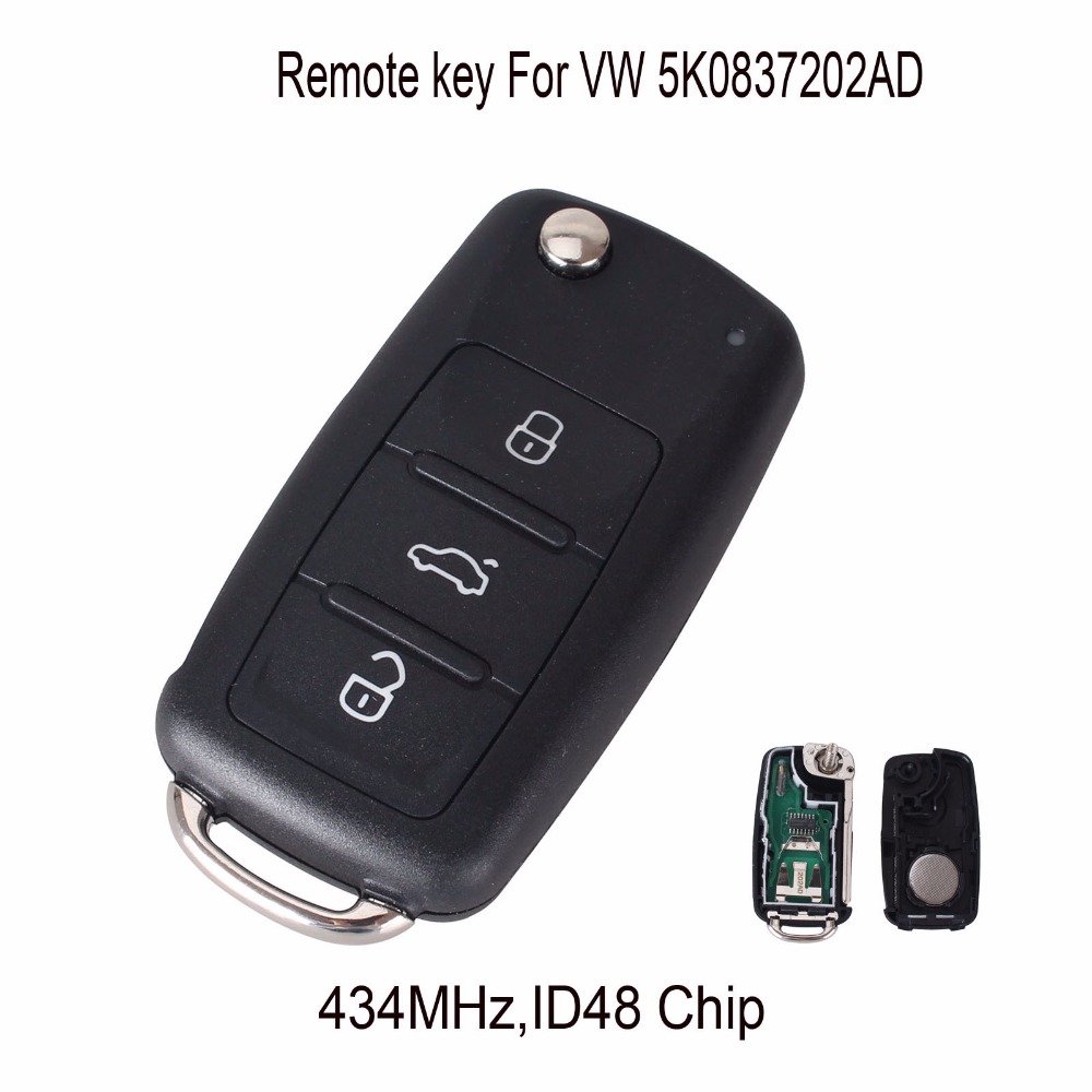 Chiave Telecomando per Volkswagen GOLF PASSAT Tiguan Polo Jetta Beetle Hella 434MHz ID48 Chip 5K0837202AD - dbef2238aa2d1df0aee1e0fc0c81a1e8