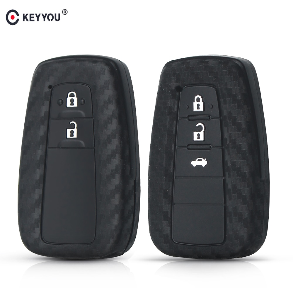 KEYYOU-2-3-Buttons-Carbon-Silicone-Key-Case-Fob-Cover-Remote-Car-Accessories-For-Toyota-CHR-1 Cover in silicone chiave telecomando per Toyota CHR C-HR 2017 2018 Prius - KEYYOU 2 3 Buttons Carbon Silicone Key Case Fob Cover Remote Car Accessories For Toyota CHR 1