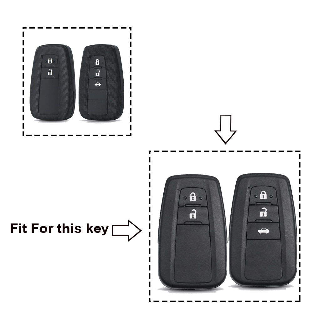 KEYYOU-2-3-Buttons-Carbon-Silicone-Key-Case-Fob-Cover-Remote-Car-Accessories-For-Toyota-CHR-2 Cover in silicone chiave telecomando per Toyota CHR C-HR 2017 2018 Prius - KEYYOU 2 3 Buttons Carbon Silicone Key Case Fob Cover Remote Car Accessories For Toyota CHR 2