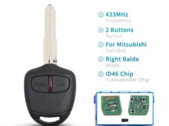 Chiave telecomando per Mitsubishi Outlander ASX 2006-2015 434MHZ ID46 Chip MIT11 Blade - KEYYOU 2 Button Remote Car Key Case Cover For Mitsubishi Outlander ASX 2006 2015 434MHZ ID46 1