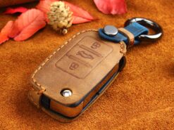 Cover chiave telecomando per VW Volkswagen Polo Golf Passat Beetle Caddy T5 Eos Tiguan Seat -Skoda Remote - KEYYOU Leather Flip Car Key Case for VW Volkswagen Polo Golf Passat Beetle Caddy T5 Eos 3