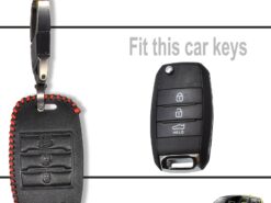 Cover chiave telecomando per Kia Soul Optima Rio Carens Picanto Auto Protector 4 Cover chiave telecomando per Kia Soul Optima Rio Carens Picanto Auto Protector - 3 pulsanti chiave dell automobile copertura in pelle Fob custodia nera per Kia Soul Optima Rio 2
