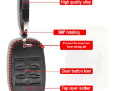 Cover chiave telecomando per Kia Soul Optima Rio Carens Picanto Auto Protector 7 Cover chiave telecomando per Kia Soul Optima Rio Carens Picanto Auto Protector - 3 pulsanti chiave dell automobile copertura in pelle Fob custodia nera per Kia Soul Optima Rio 5