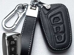 Cover chiave telecomando per Hyundai Santafe IX45 - Copertura del supporto della cassa chiave dell automobile di cuoio per Hyundai Santafe IX45 Smart Key 3