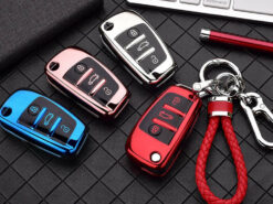 Cover chiave telecomando per Audi Q7 A3 A4 A6 TT R8 Q5 - Custodia portachiavi in TPU per Audi Q7 A3 A4 A6 TT R8 Q5 3 pulsanti pieghevole 2