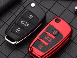 Cover chiave telecomando per Audi Q7 A3 A4 A6 TT R8 Q5 - Custodia portachiavi in TPU per Audi Q7 A3 A4 A6 TT R8 Q5 3 pulsanti pieghevole 3