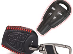 Cover chiave telecomando in silicone per Saab 9-3 93 2003-2009 3 Cover chiave telecomando in silicone per Saab 9-3 93 2003-2009 - Portachiavi in vera pelle a 4 pulsanti per portachiavi per Saab 9 3 93 2003 2009 1