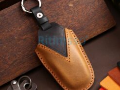 Cover custodia chiave auto per Vw Touareg - Cover portachiavi senza chiave a 3 pulsanti in vera pelle per Vw Touareg Car Styling 1