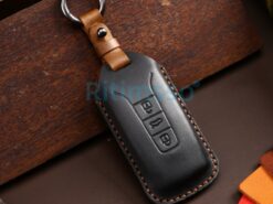 Cover custodia chiave auto per Vw Touareg - Cover portachiavi senza chiave a 3 pulsanti in vera pelle per Vw Touareg Car Styling 4