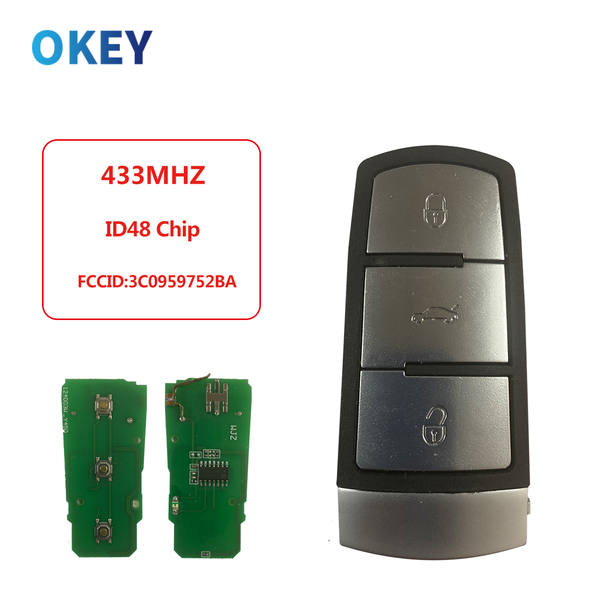 Okey-telecomando-chiave-dell-automobile-33bt-per-VolksWagen-VW-Passat-B6-3C-B7-Magotan-CC-433MHZ Chiave/Telecomando Per Volkswagen Volkswagen Passat B6 3c B7 Magotan Cc 433mhz Id48 Chip - 33bt Volkswagen - Okey telecomando chiave dell automobile 33bt per VolksWagen VW Passat B6 3C B7 Magotan CC 433MHZ