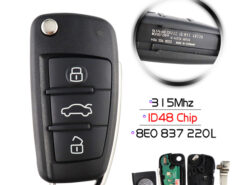 Chiave/Telecomando Per Audi A2 A3 A4 A6 A6l A8 Q7 - 3 Pulsante Flip Pieghevole 315/433mhz Chip/chip Vetro Id48 8e Chip Audi